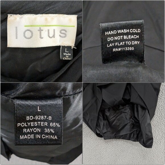 Lotus Ruched Mini Dress Black Beaded Neck Cap Sleeve Pleated Size L - Picture 6 of 13